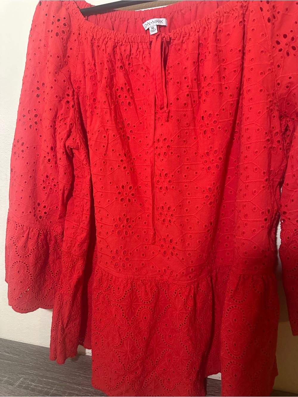 John Mark Women’s Red Eyelet Peasant Blouse - Picture 4 of 4